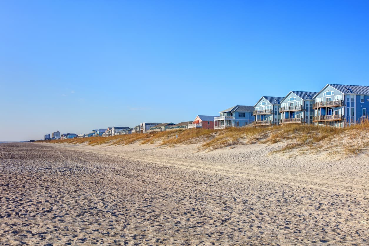 Carolina Beach coastline with beach homes