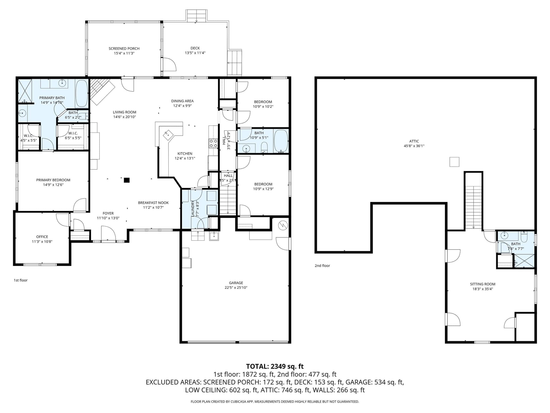 604 Spencer Court floor plan - 2349 sq ft total, 1st floor 1872 sq ft, 2nd floor 477 sq ft