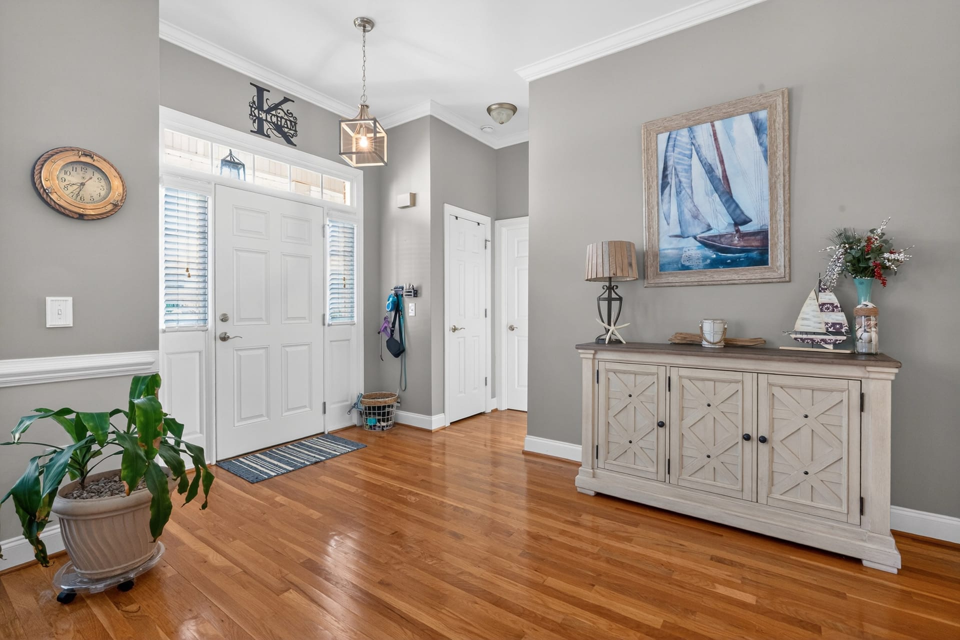 Foyer entryway with front door