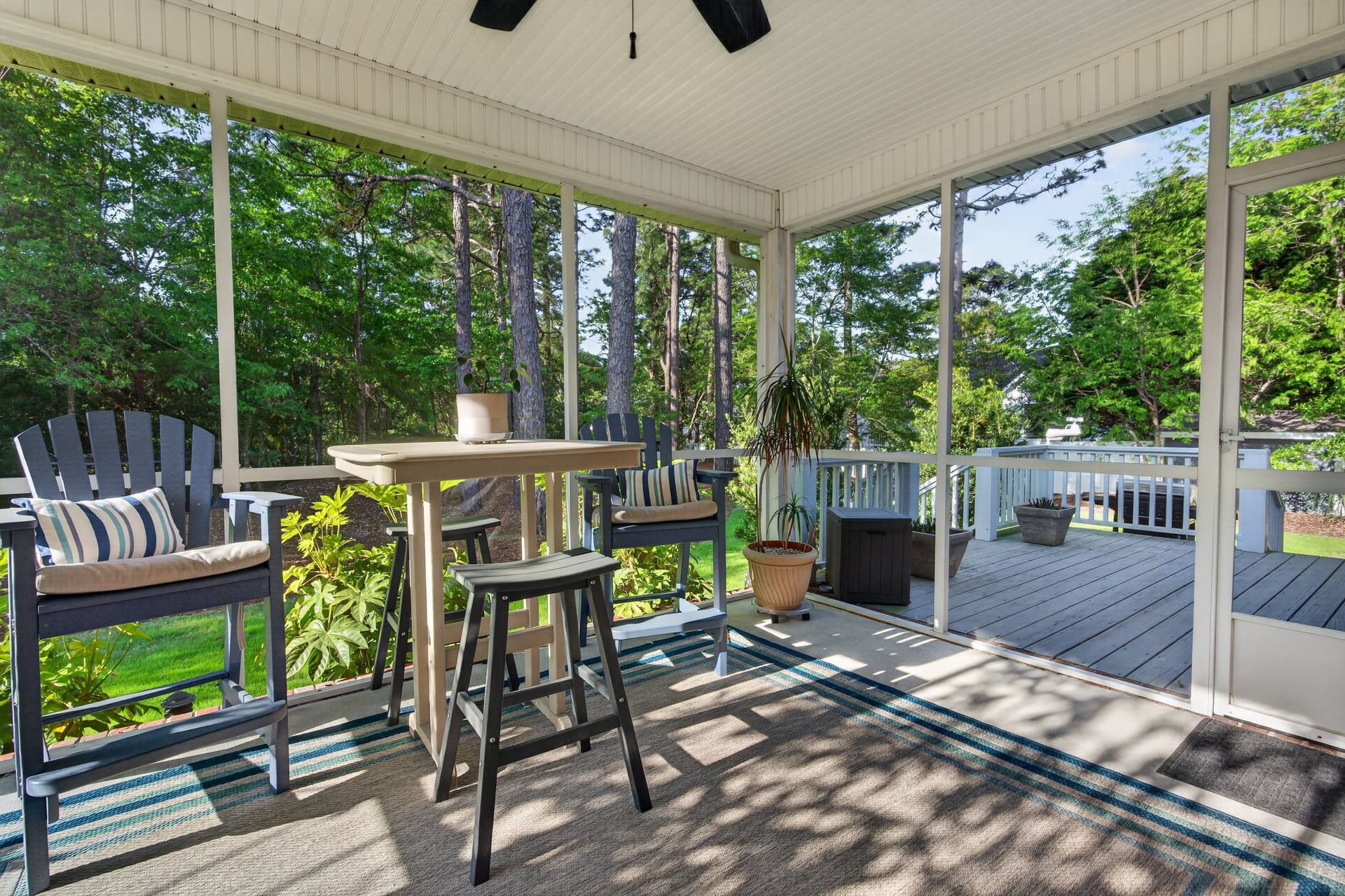 Screened porch with wooded view