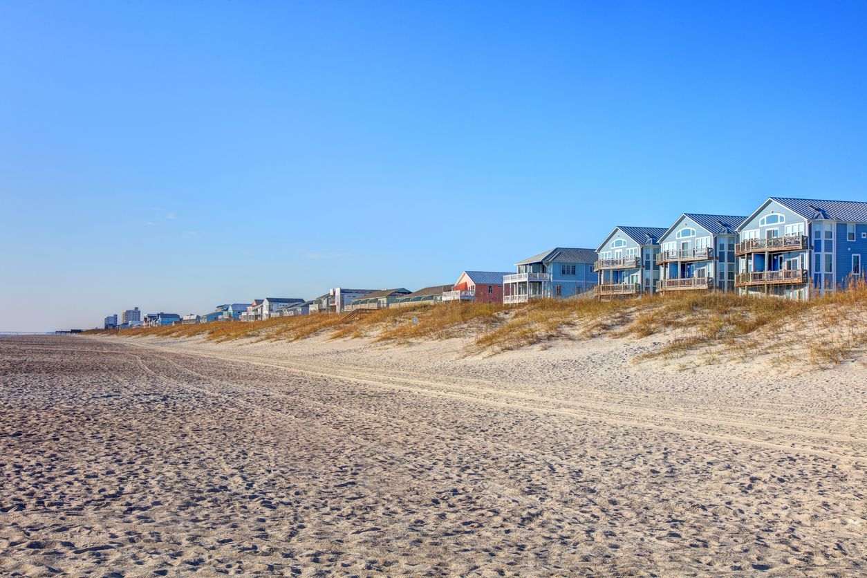 Carolina Beach coastline with beach homes